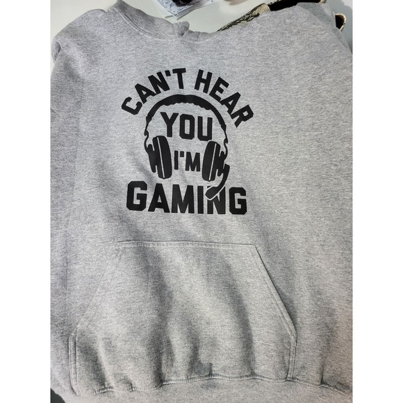 Gildan Gray Gaming Hoodie Can't Hear You I'm Gaming Pullover Sweatshirt - Picture 6 of 6